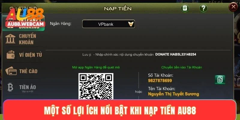 Một số lợi ích nổi bật khi nạp tiền AU88 Một số lợi ích nổi bật khi nạp tiền AU88